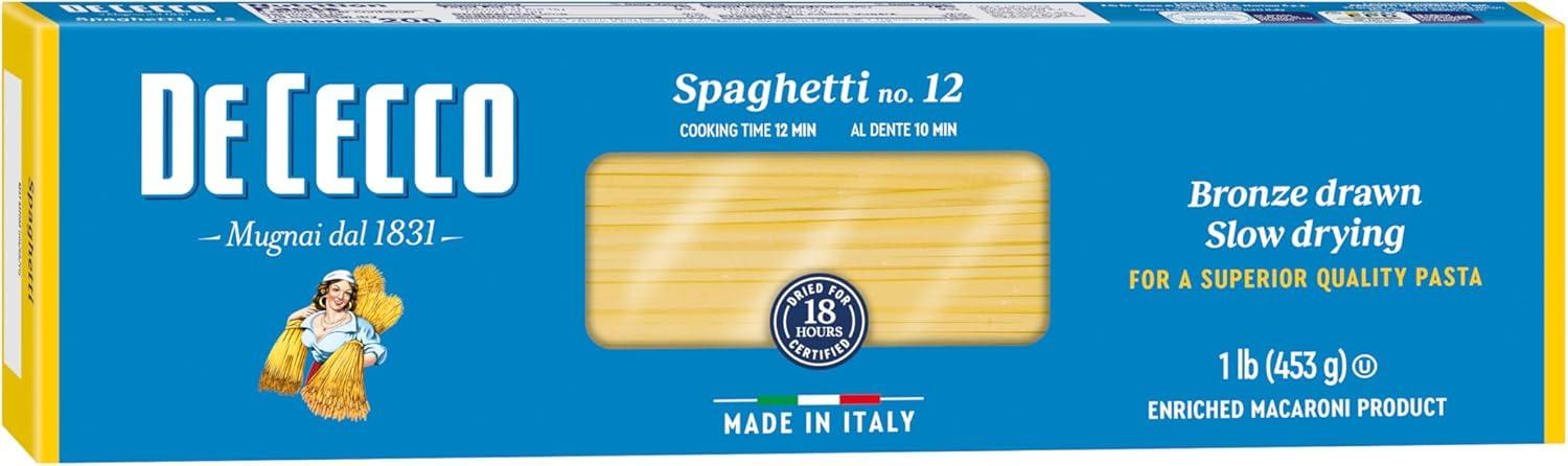 De Cecco Spaghetti no.12 Pasta, 1 LB. made from coarse Semolina (made from durum wheat). Non GMO and slow dried. Contains Wheat. May contain soy.