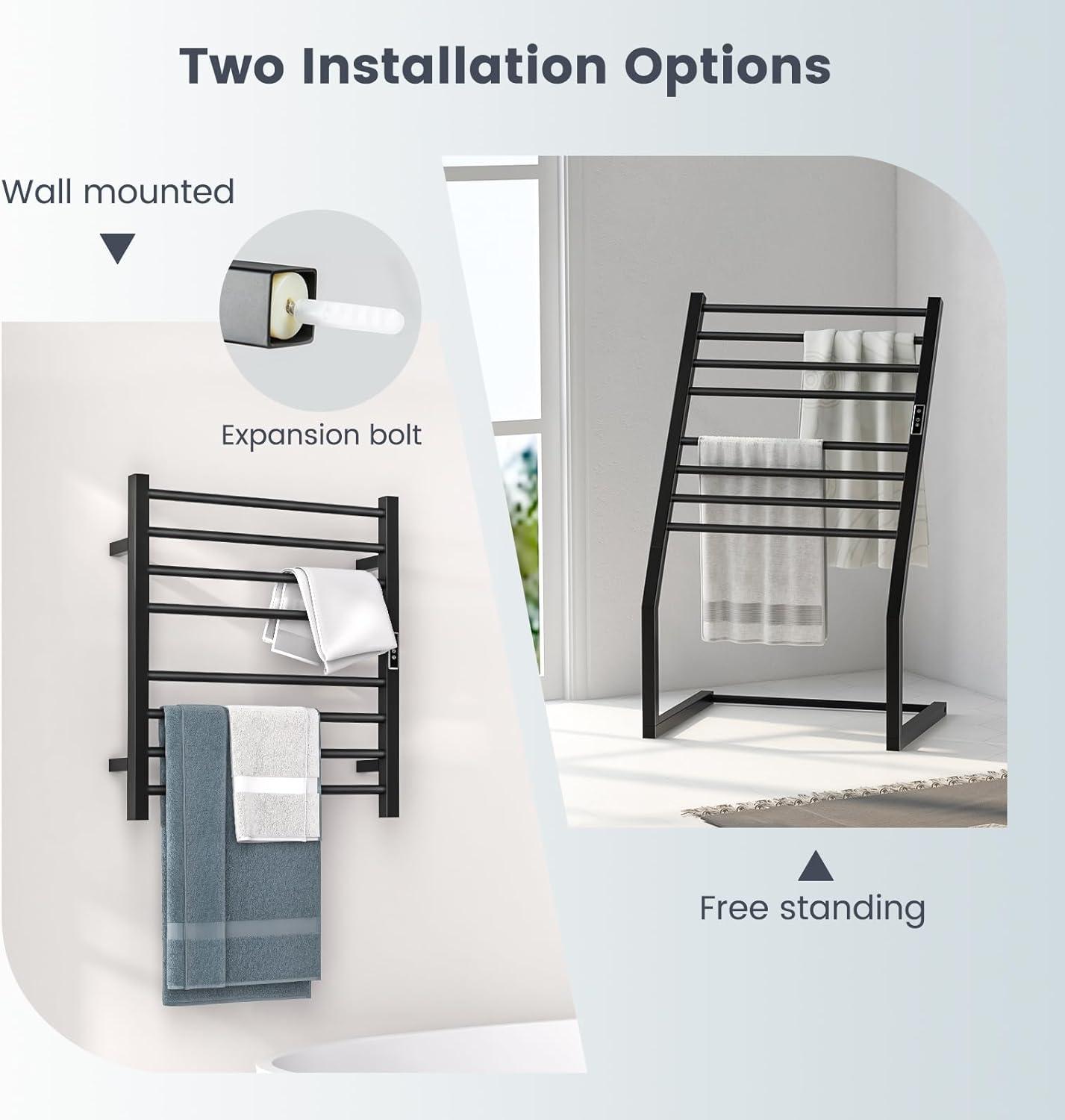 Black Stainless Steel Freestanding Towel Warmer with LED Display