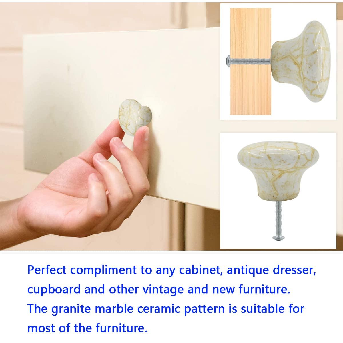 10 Pack 1.2" Ceramic Knobs Door Handle Cabinet Drawer Marble Finish Cupboard Pull for Cupboards, Wardrobe, Drawer, Dresser, Chest
