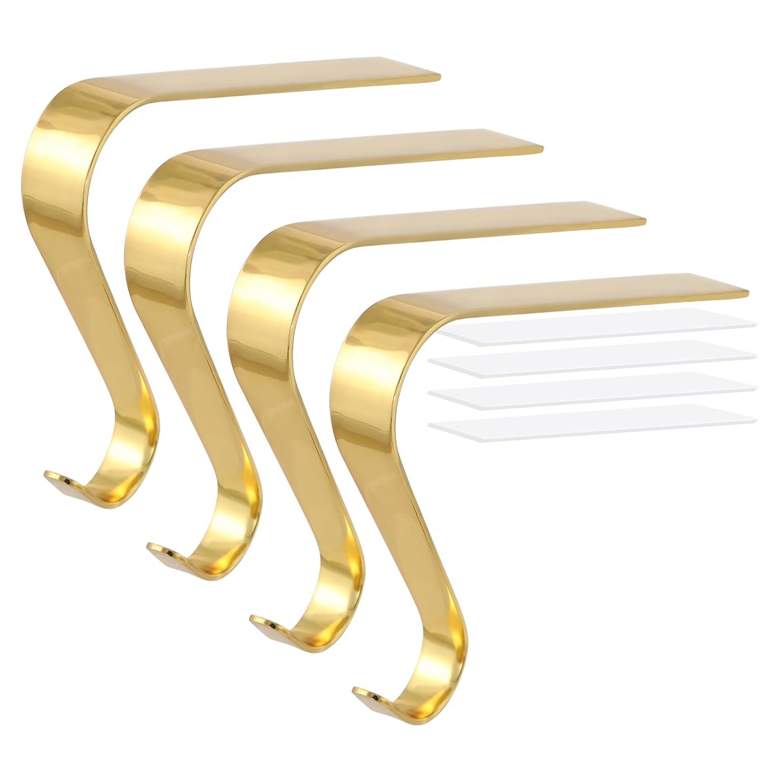 GUOOL 4 Pieces Stocking Holders Christmas Ornament Hooks Desktop Decor Xmas Hooks Metal Hanging Hooks for Christmas Tree Decoration Gold