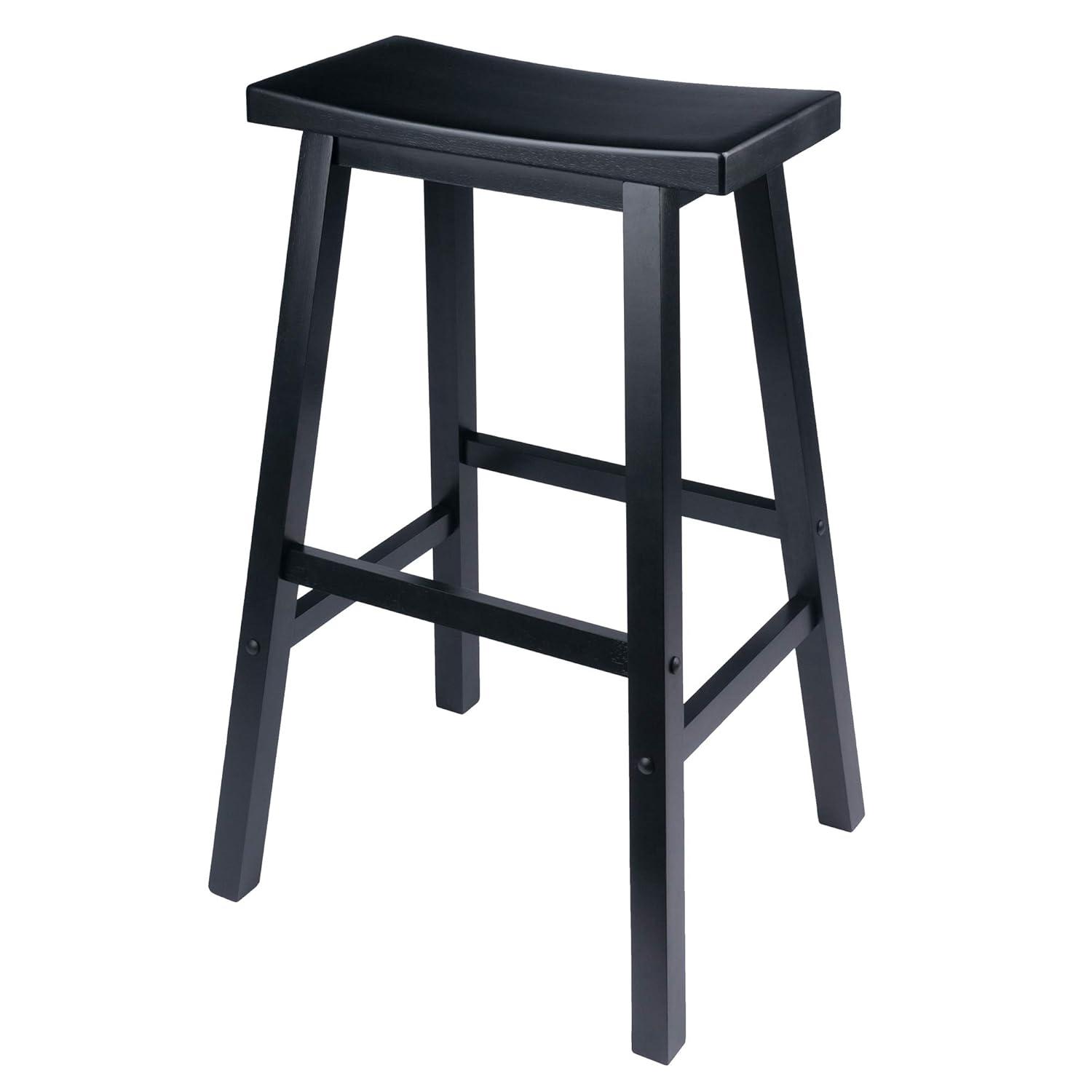 29" Satori Saddle Seat Barstool Black - Winsome: Solid Wood, High-Top Counter, Backless Design