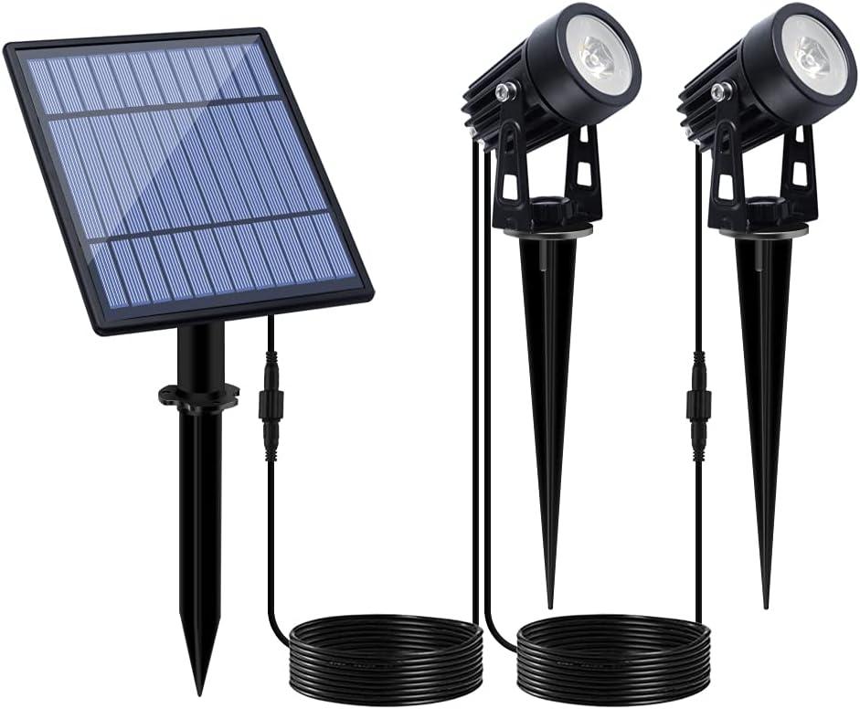 Solar Powered Black Metal Outdoor Spotlights with Cool White Light