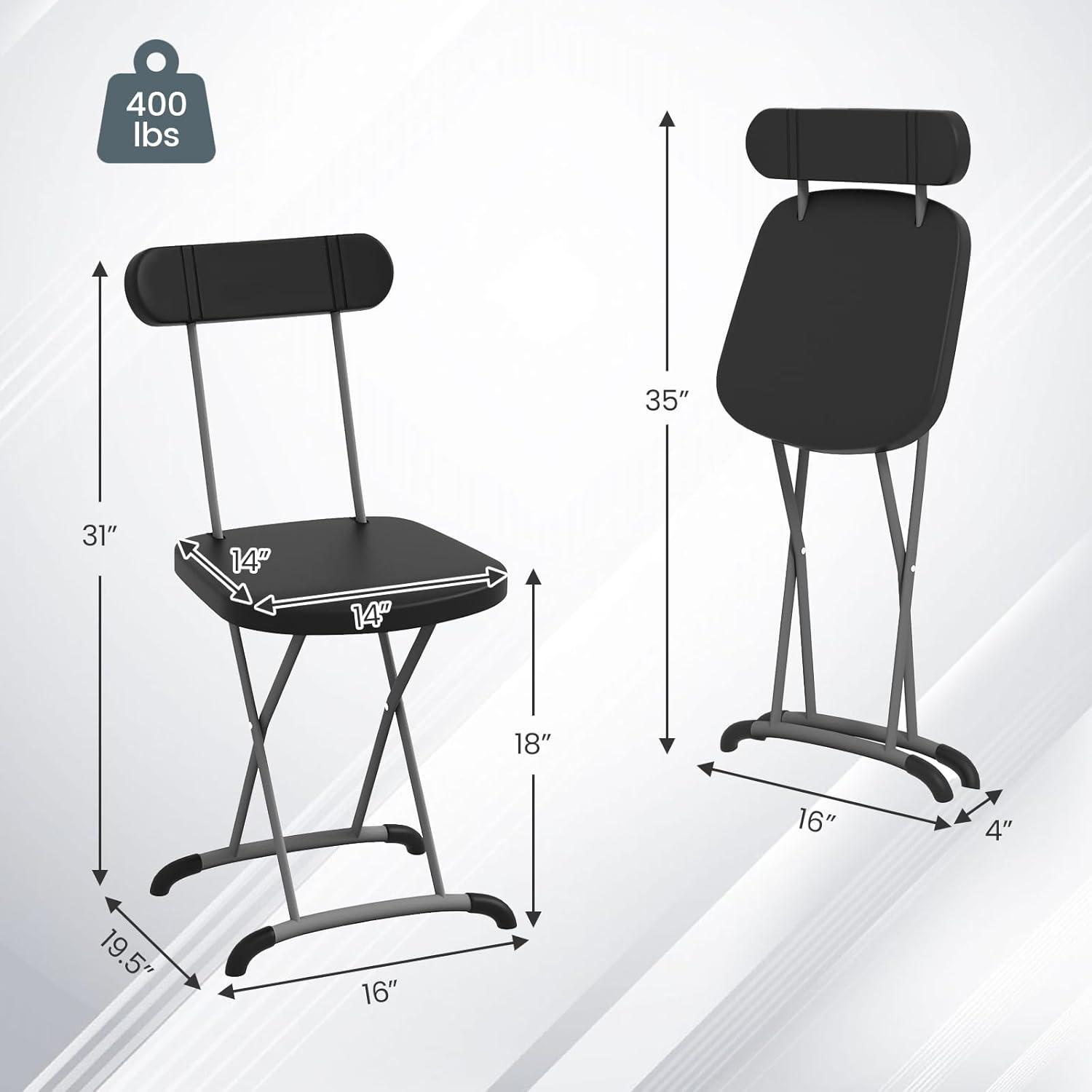 WANCQ 2-Pack Folding Chair w/ Metal Curved Feet Wide Seat & Ergonomic Backrest Black