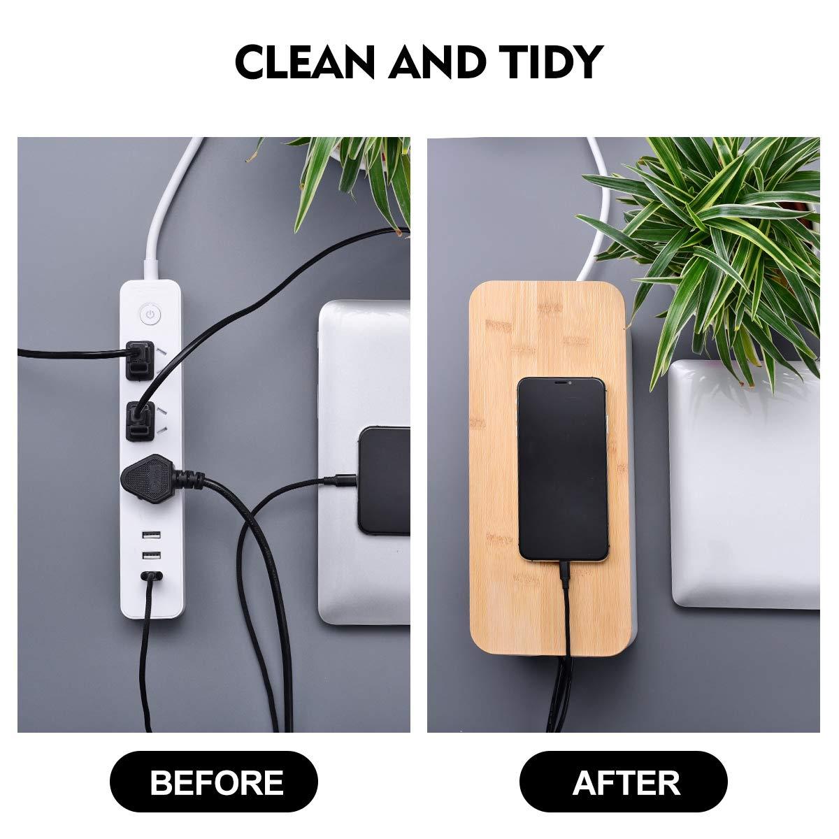 2 Pack Large Cable Management Box – Wooden Style Cord Organizer and Cover for TV Wires, Computer, Router, USB Hub and Under Desk Power Strip – Safe ABS Material and Baby-Pets Proof Lock (White)