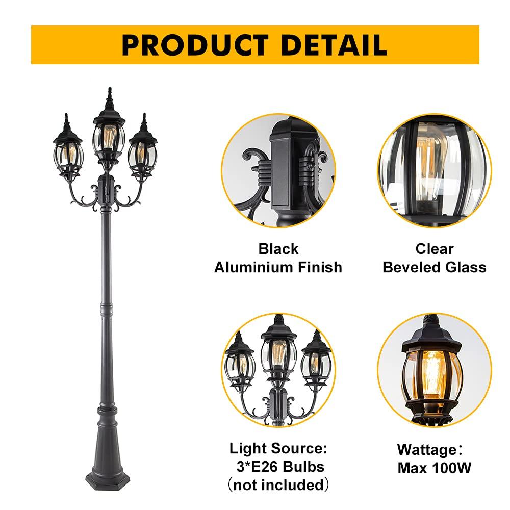 Lutec 94" 3-Head Black Outdoor Post Light - 22.05 x 93.7 x 19.6