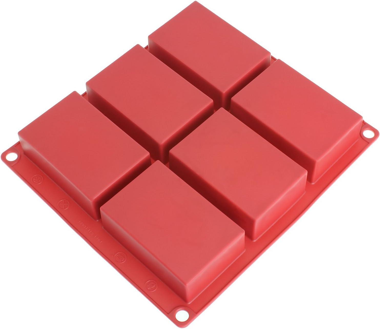 Red Silicone 6-Cavity Rectangle Soap and Candle Mold