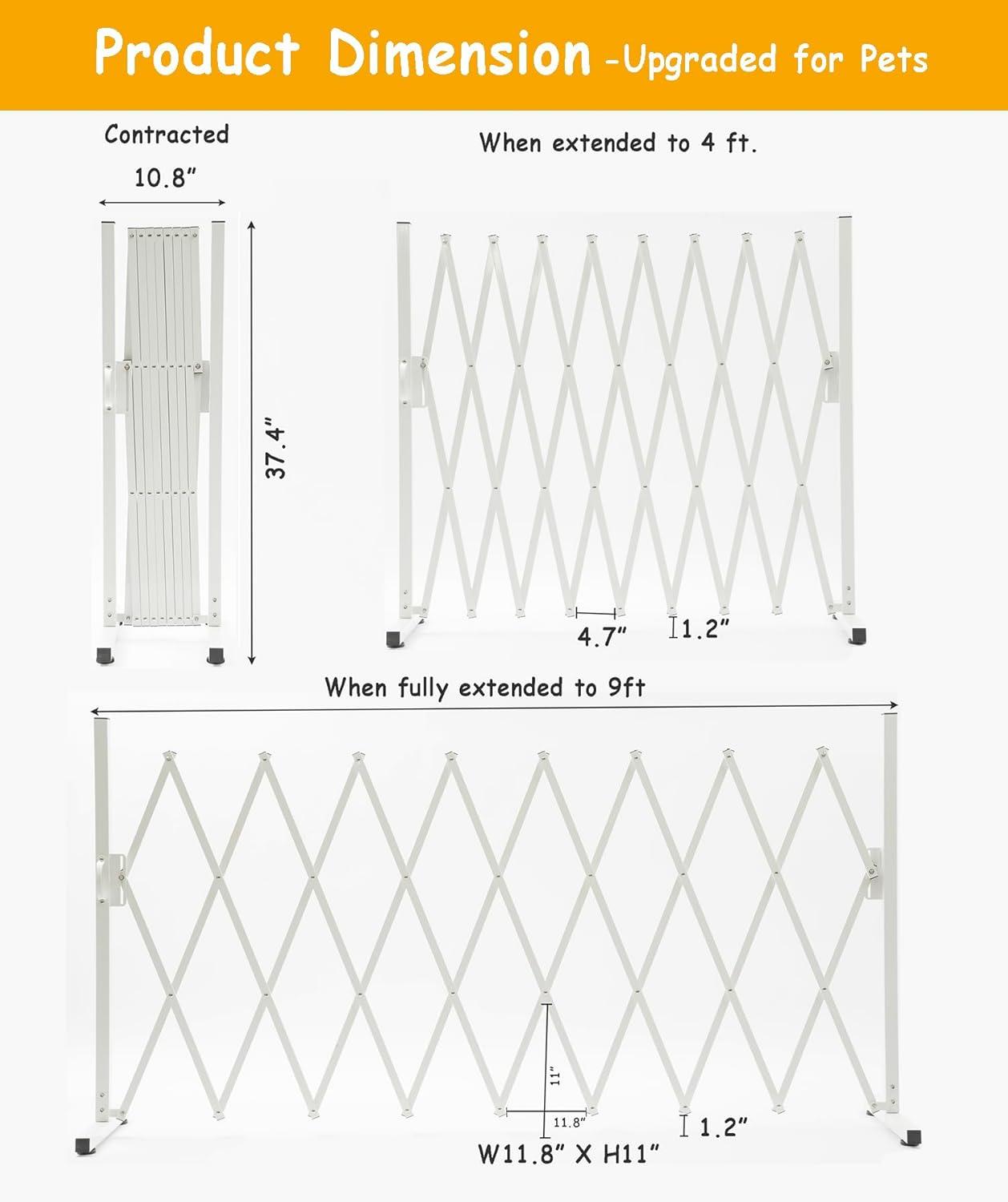 KENNISI Metal Expandable Dog Gate, 9Feet, Versatile Accordion Safety Barrier Gate, Indoor and Outdoor, Portable Retractable Barricade Gate, Adjustable Pet Fence Gate, Free Standing