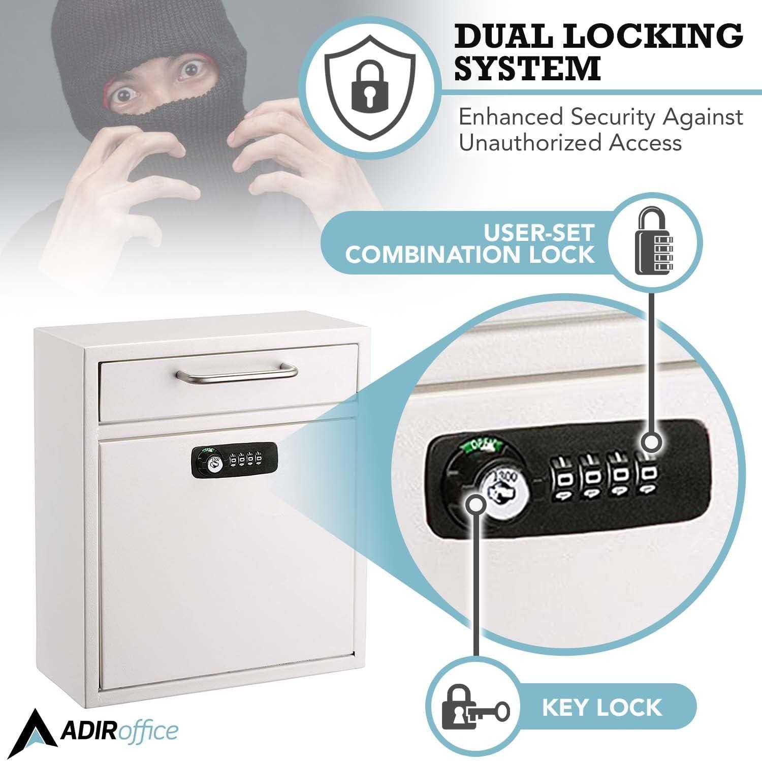 Large Mail Wall-Mount Secure Drop Box with Key and Combination Locking System