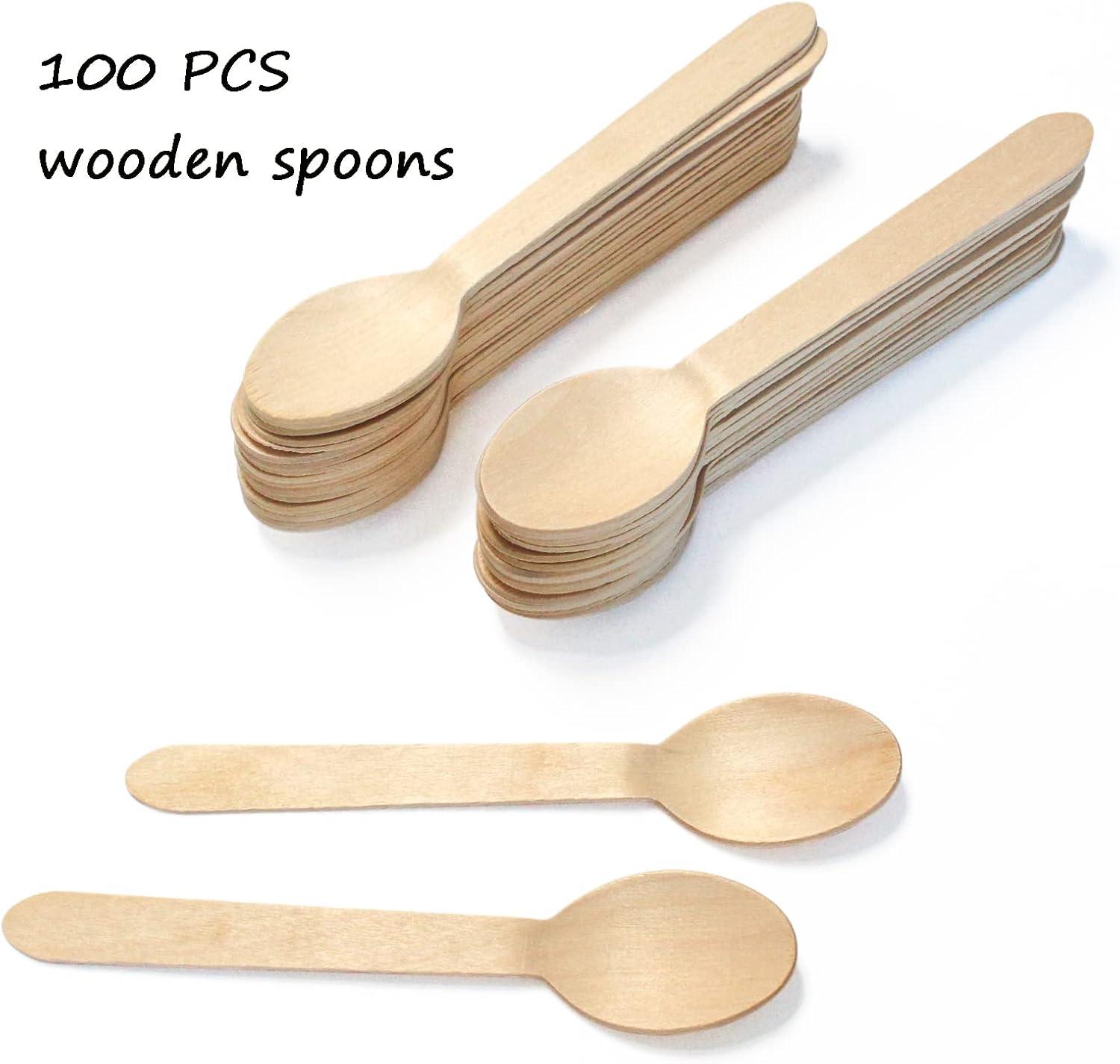 Concession Essentials Disposable Wooden Cutlery Spoons, Compostable and Earth Friendly, 6.25 Inch Length - Pack of 100 Spoons