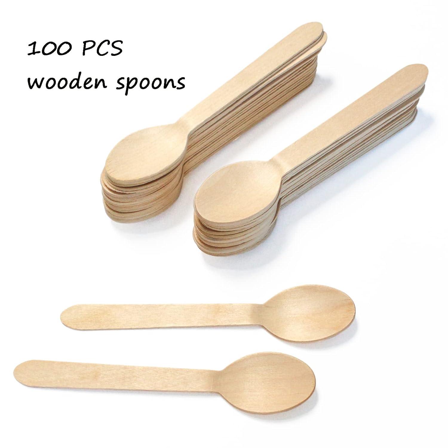 Concession Essentials Disposable Wooden Cutlery Spoons, Compostable and Earth Friendly, 6.25 Inch Length - Pack of 100 Spoons