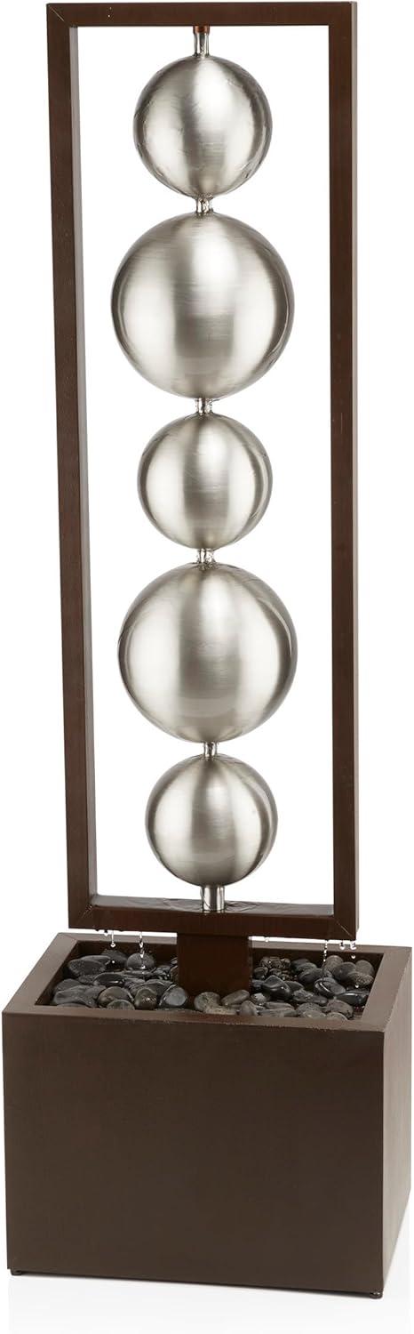 55" Metal Modern Column Fountain with Stainless Steel Orbs Silver/Brown - Alpine Corporation: Electric-Powered