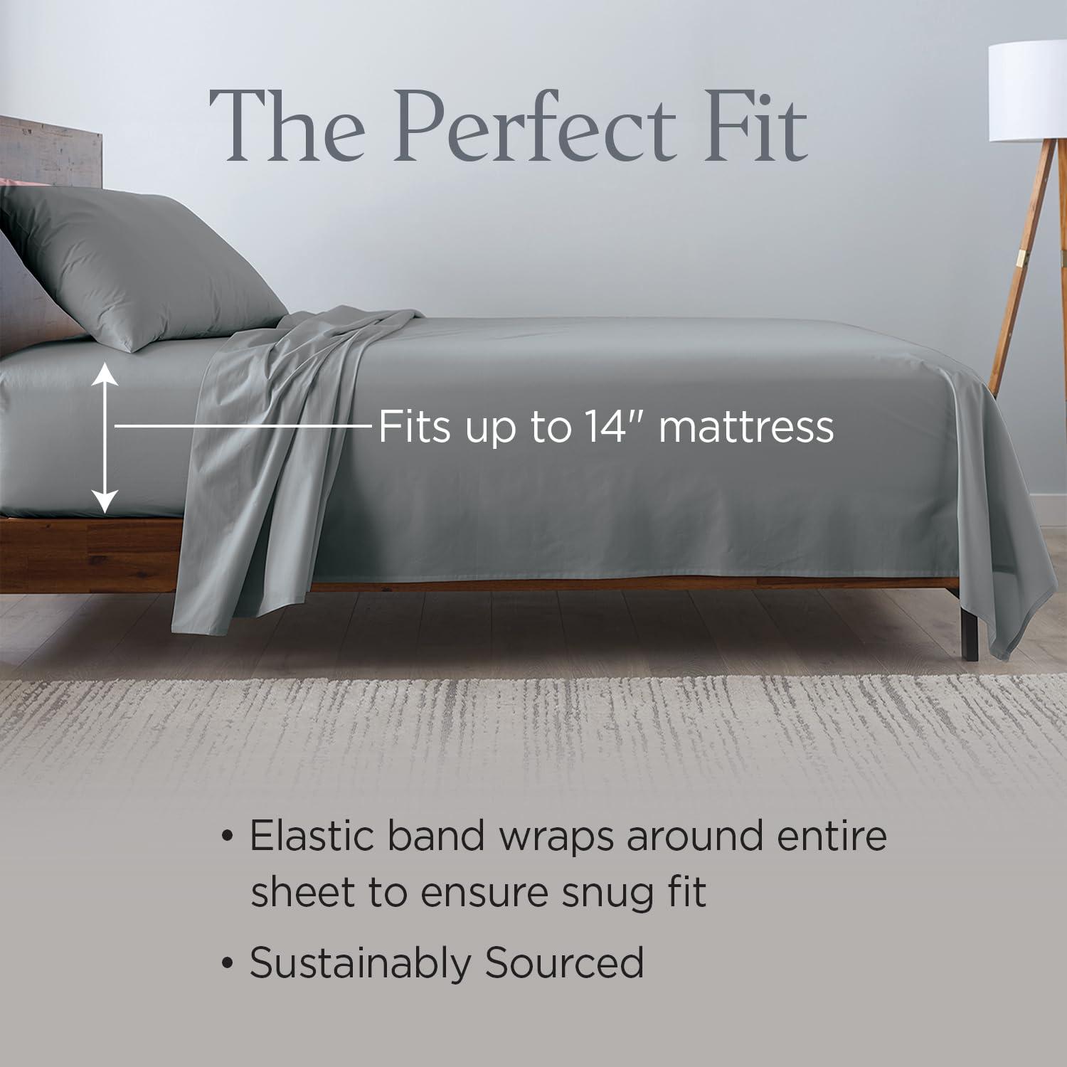 Luxe Cotton Percale Crisp and Cool Sheet Set, Queen, Sand