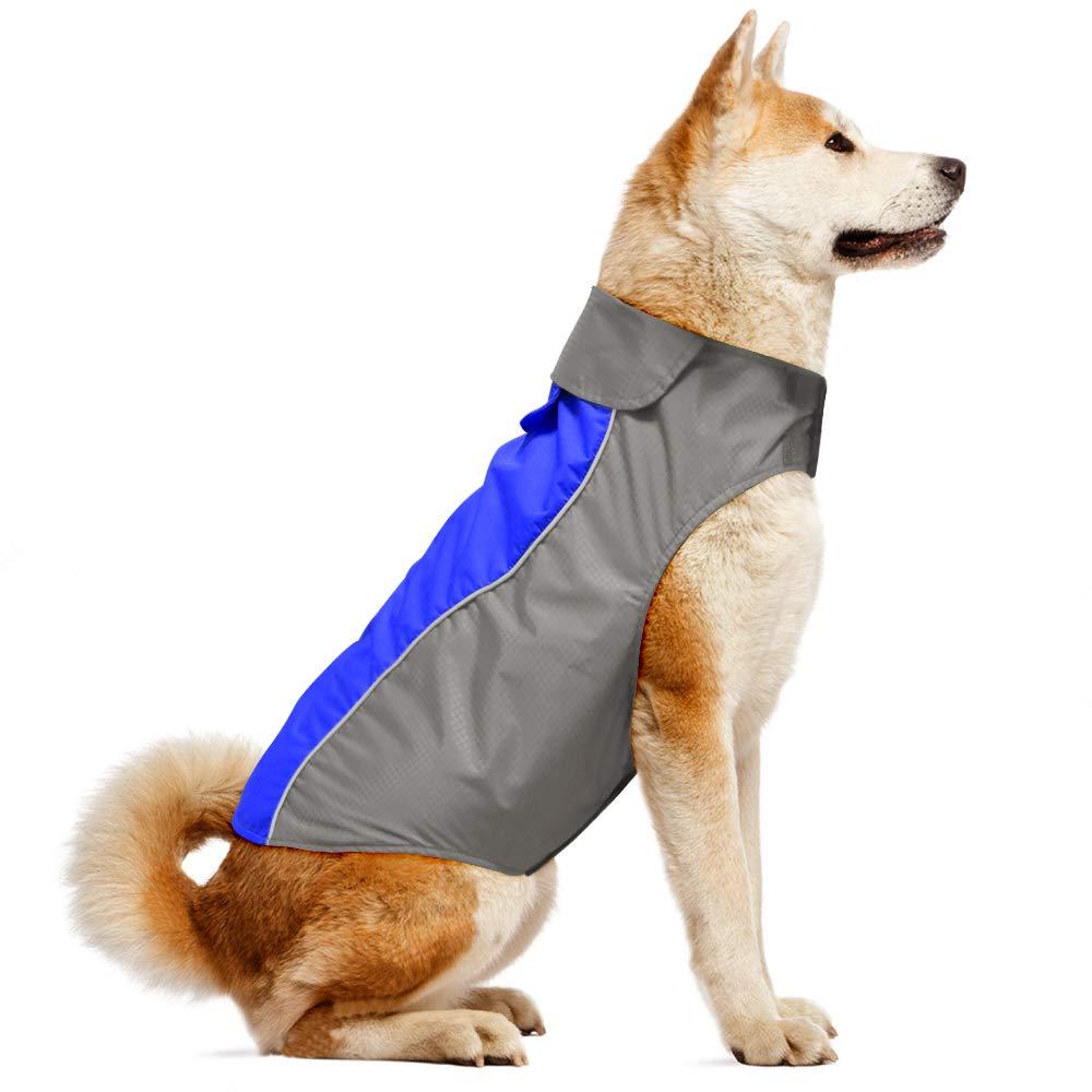 Vizpet Dog Raincoat Waterproof Coats,Dog Jacket High Visibility Warm Vest Dog Clothes for Small Medium Large Dogs(Blue-L)