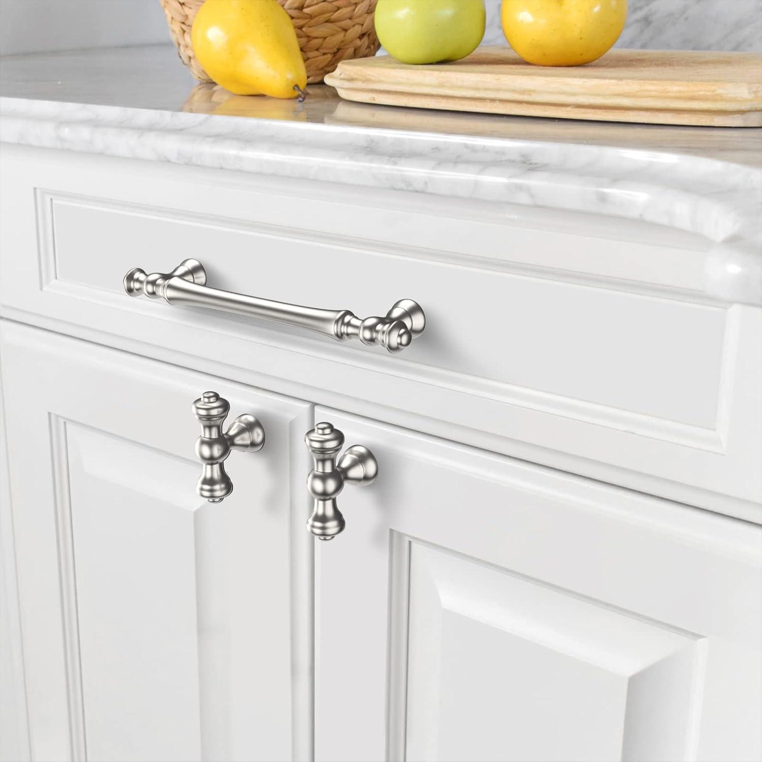 Amerdeco 10 Pack Brushed Satin Nickel Cabinet Pulls - 5 Inch(128MM) Hole Centers Kitchen Handles for Cabinets and Cupboards - ZH0060