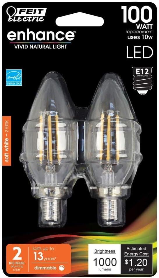 Clear 100-Watt Equivalent LED Filament Candelabra Bulb 2-Pack