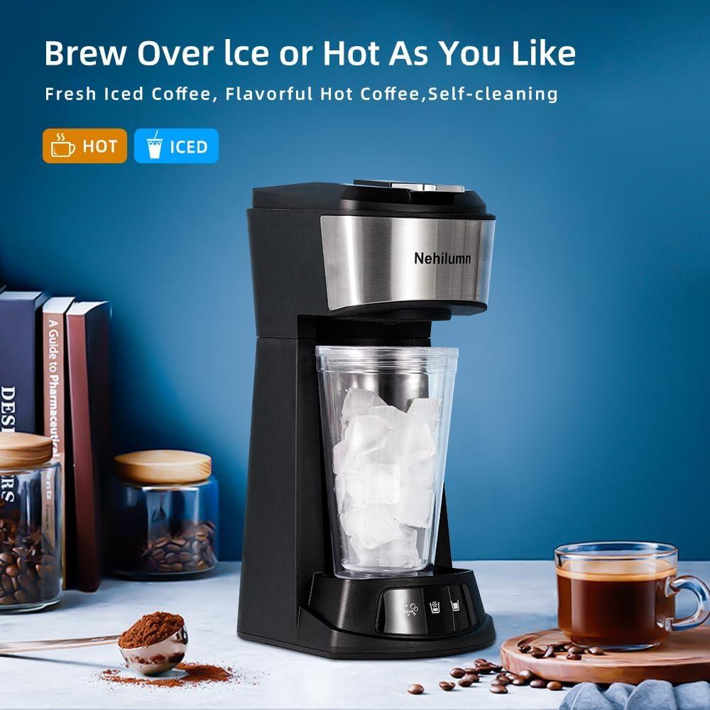 Single Serve Coffee Maker,2 in 1 One Cup Coffee Maker Compatible with K Cup Pods & Ground Coffee, Mini Single Cup Coffee Machine Auto Shut off with 6 to 14oz,Fits Travel Mug