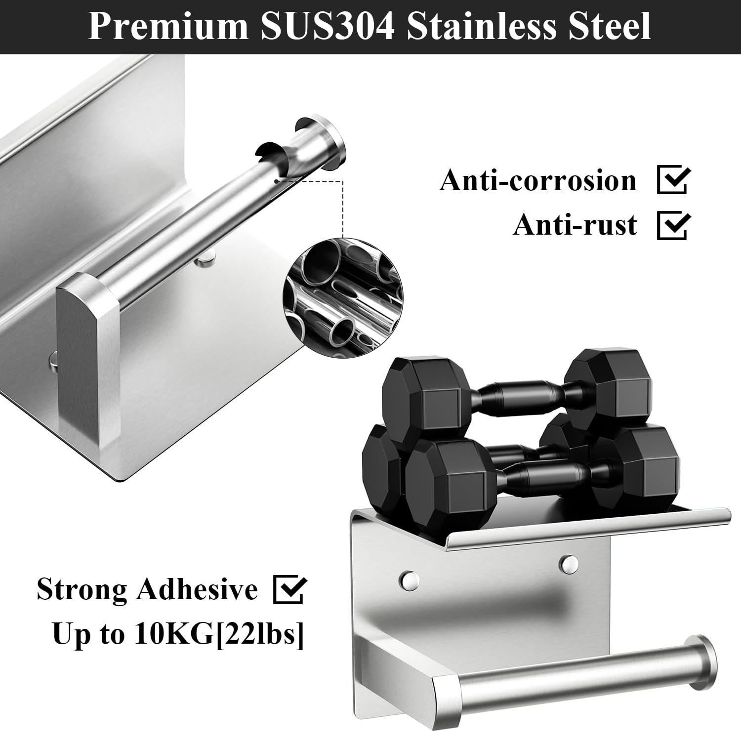 Toilet Paper Holder with Phone Shelf and Towel Robe Hooks