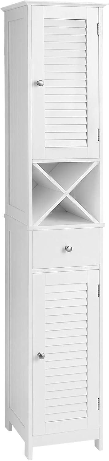 White Tall Bathroom Cabinet with Adjustable Shelving and Shutter Doors