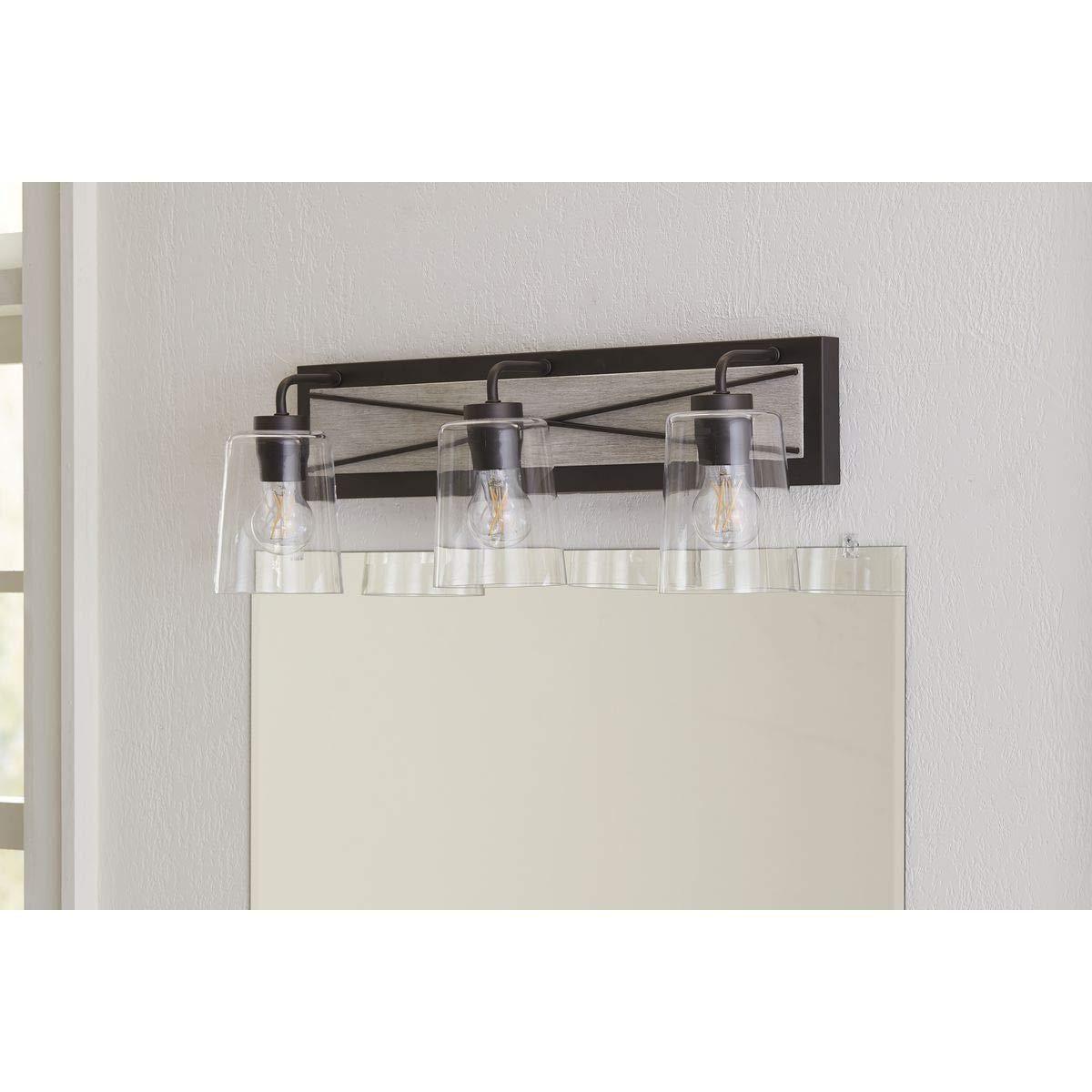 Progress Lighting Briarwood 3-Light Bath Vanity in Graphite with Clear Glass Shades