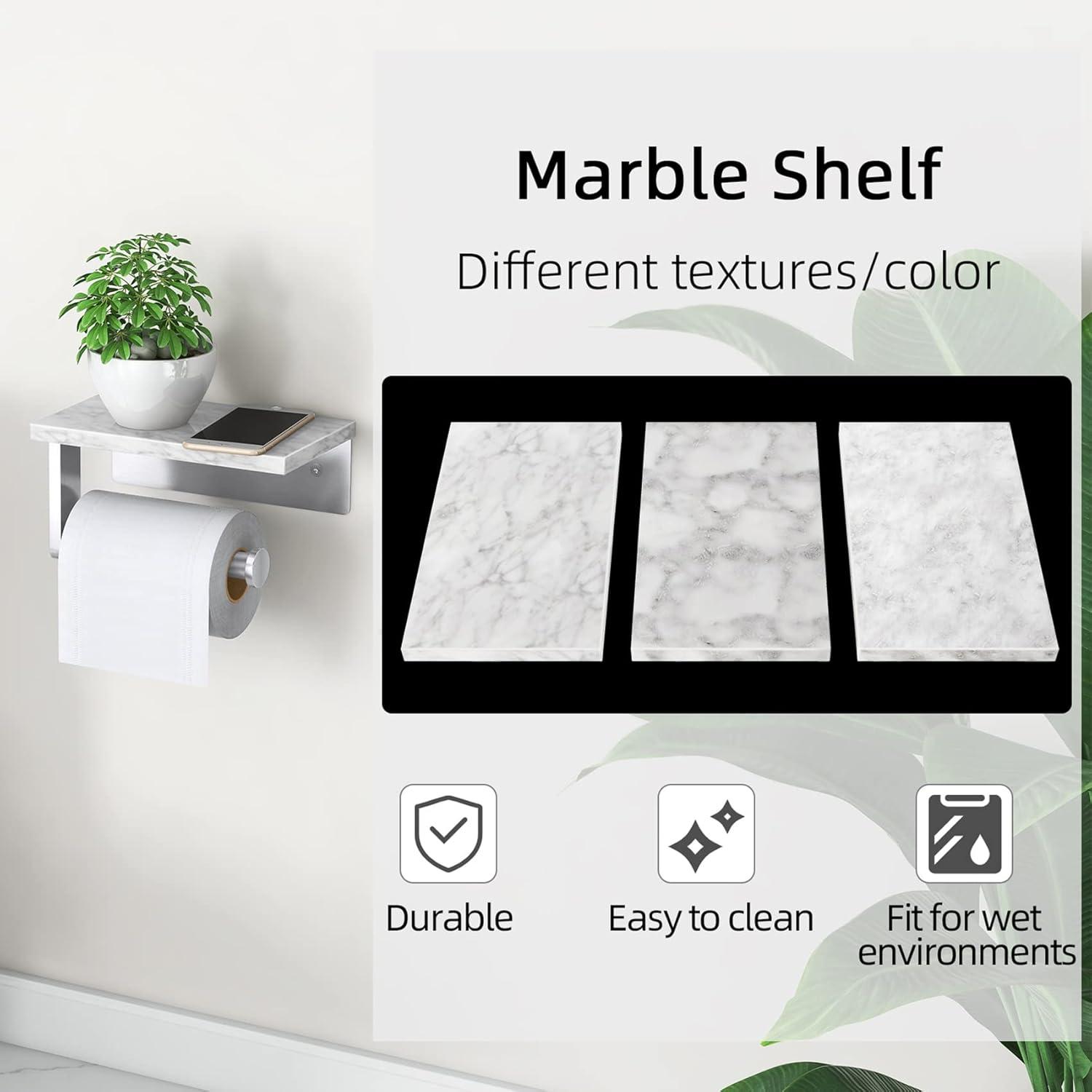 Brushed Nickel Toilet Paper Holder with Marble Shelf