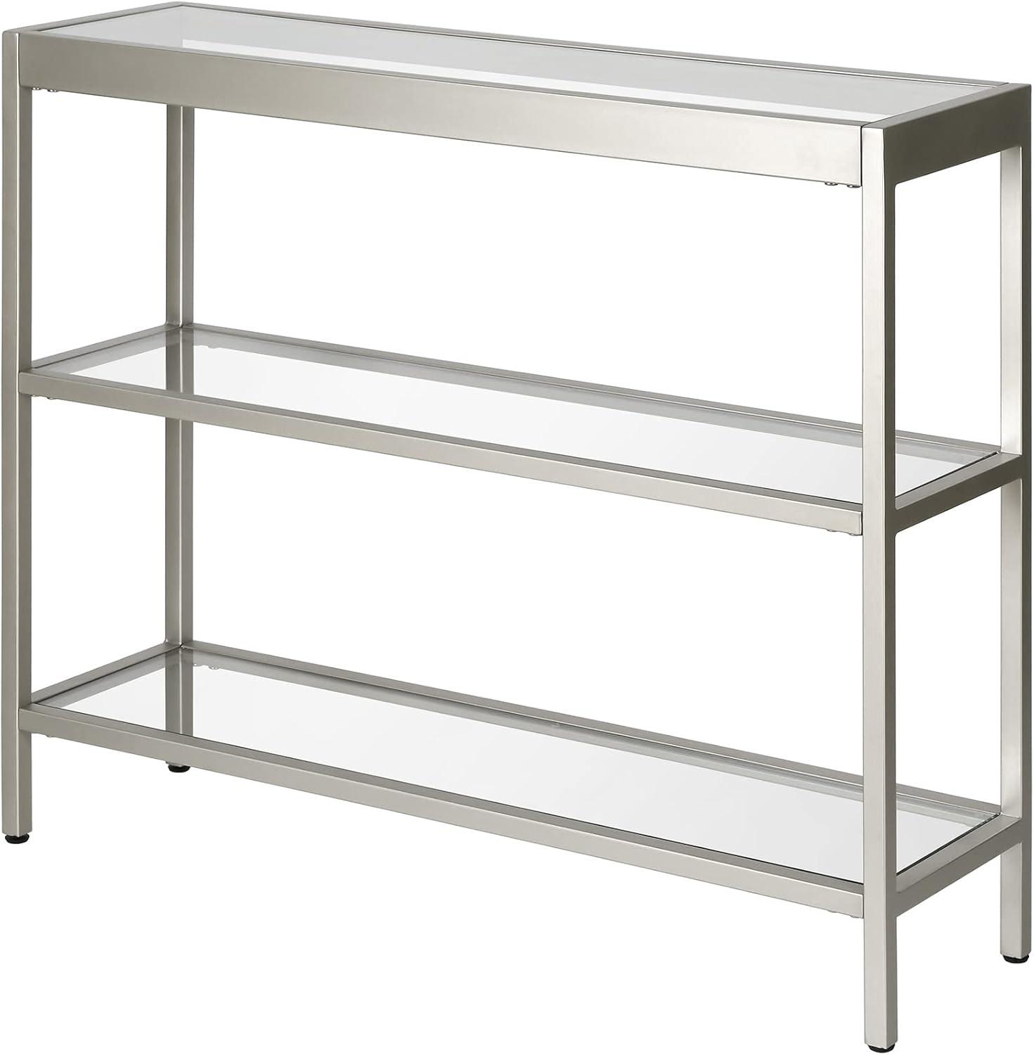 Satin Nickel 36" Wide Metal & Glass Console Table with Storage