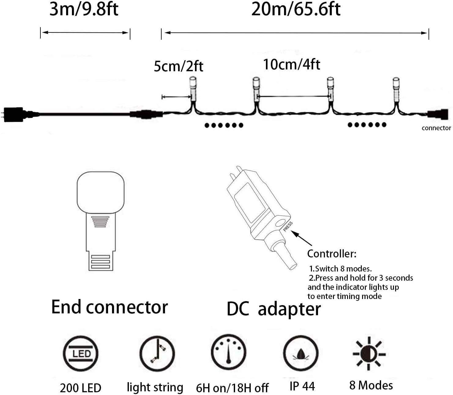 Morttic Christmas Decorative Mini Lights 200LED 66Ft Connectable Plug in Christmas Lights String Lights, Waterproof Fairy Lights 8 Lighting Modes for Bedroom Wedding Room Party Christmas Tree Decor