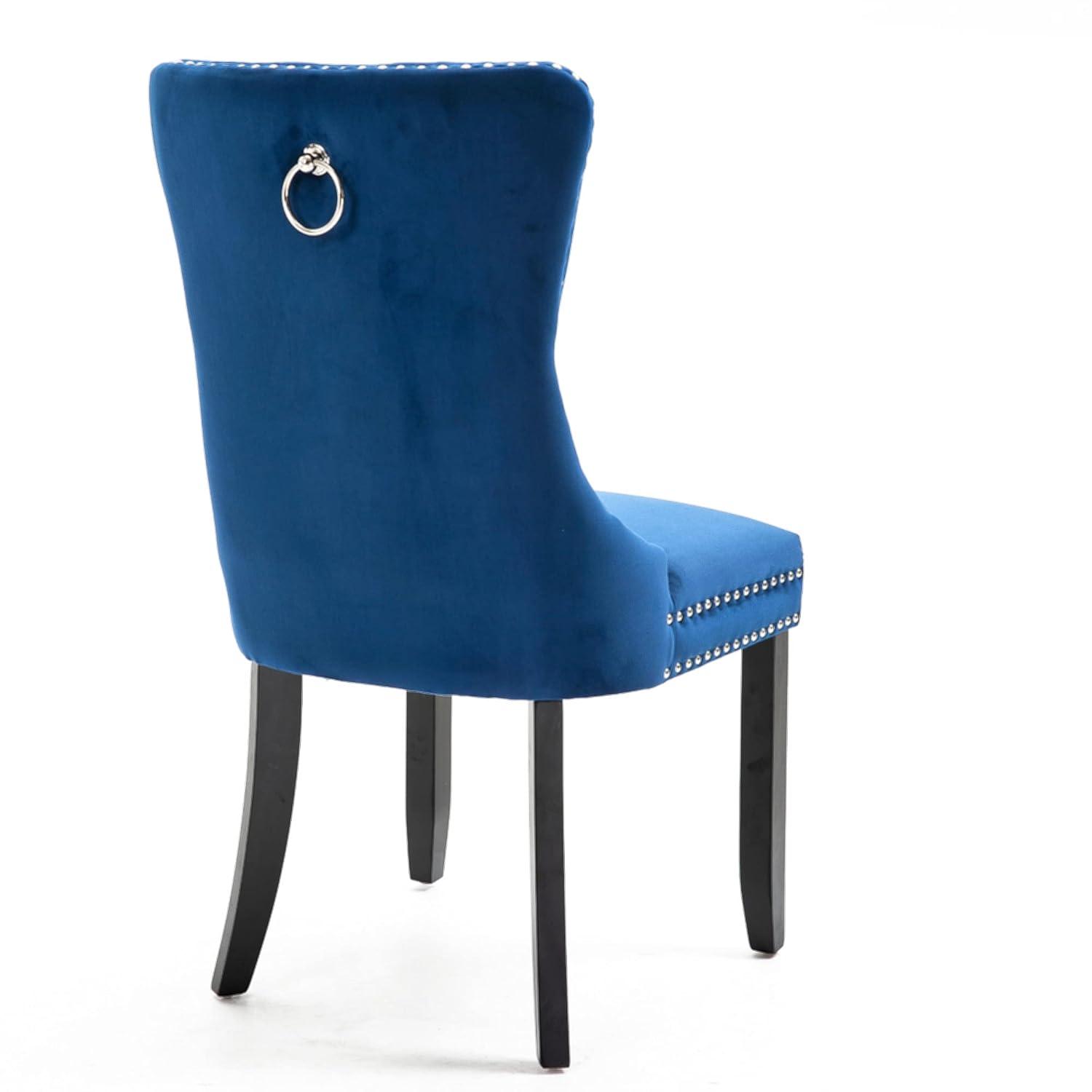 Rhomtree Glam Wood Solid Print Dining Side Chairs, Blue (Set of 6)