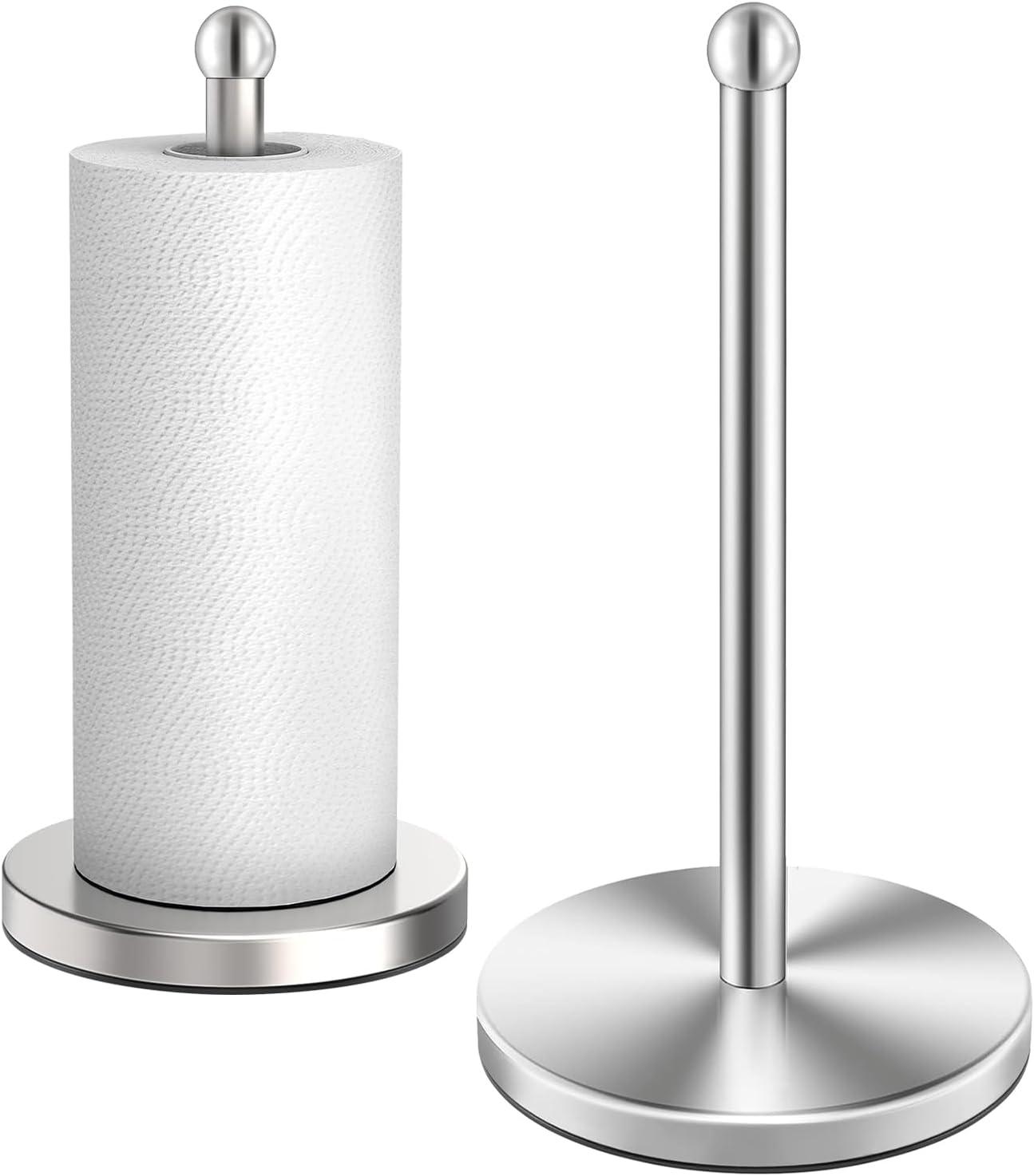 Stainless Steel Brushed Nickel Paper Towel Holder with Weighted Base