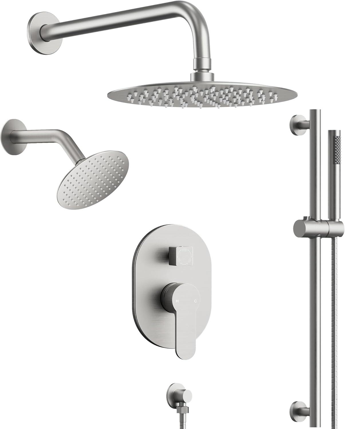 DualJetSpa 3-Function Round 10" & 6" Dual Shower Faucet System with Pressure Balancing Rough-In Valve