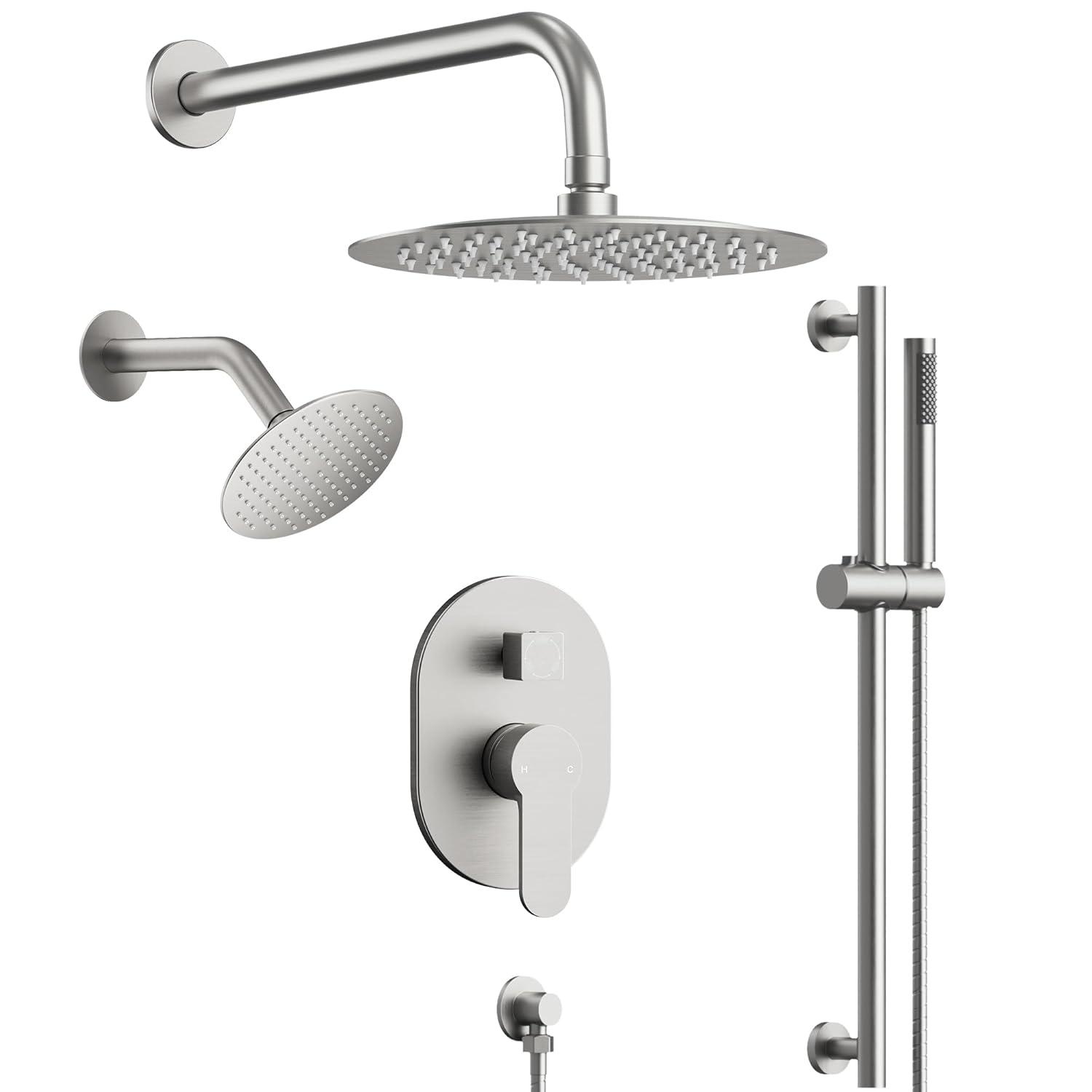 DualJetSpa 3-Function Round 10" & 6" Dual Shower Faucet System with Pressure Balancing Rough-In Valve