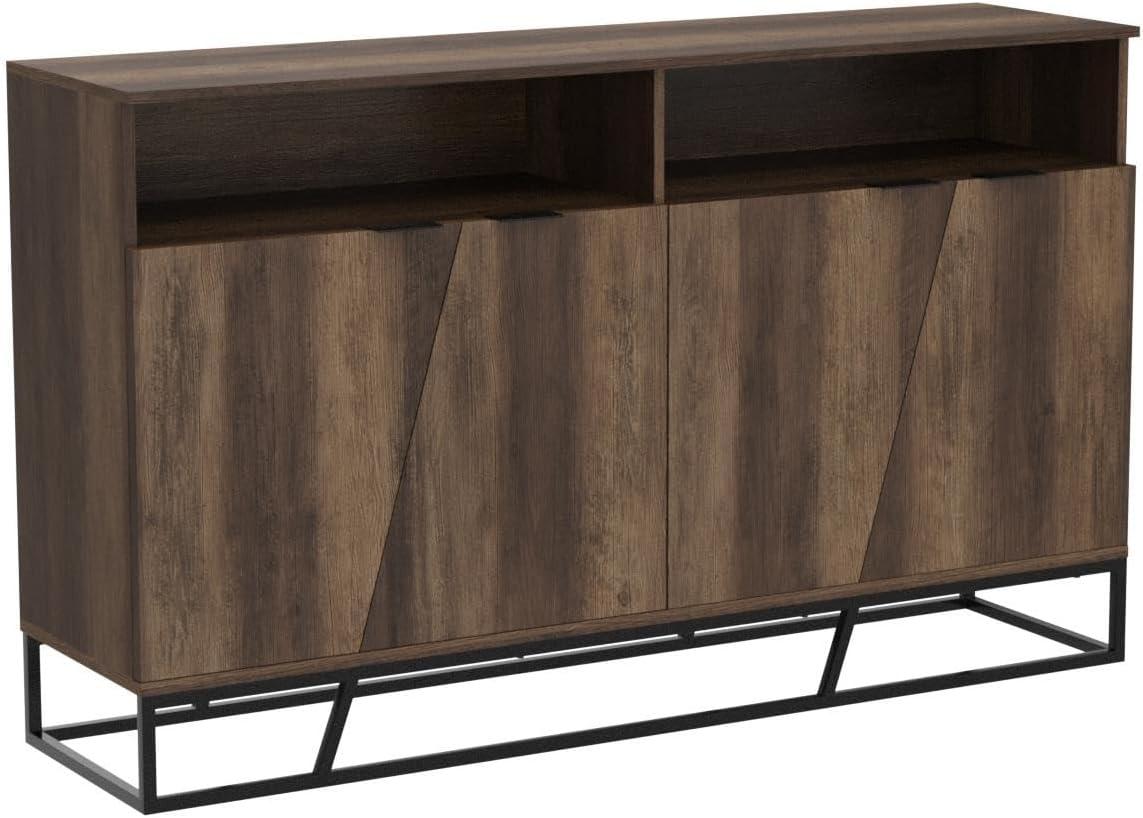 58" 4 Door Contemporary Storage Console Sideboard Rustic Oak - Saracina Home: Modern Laminated MDF Credenza