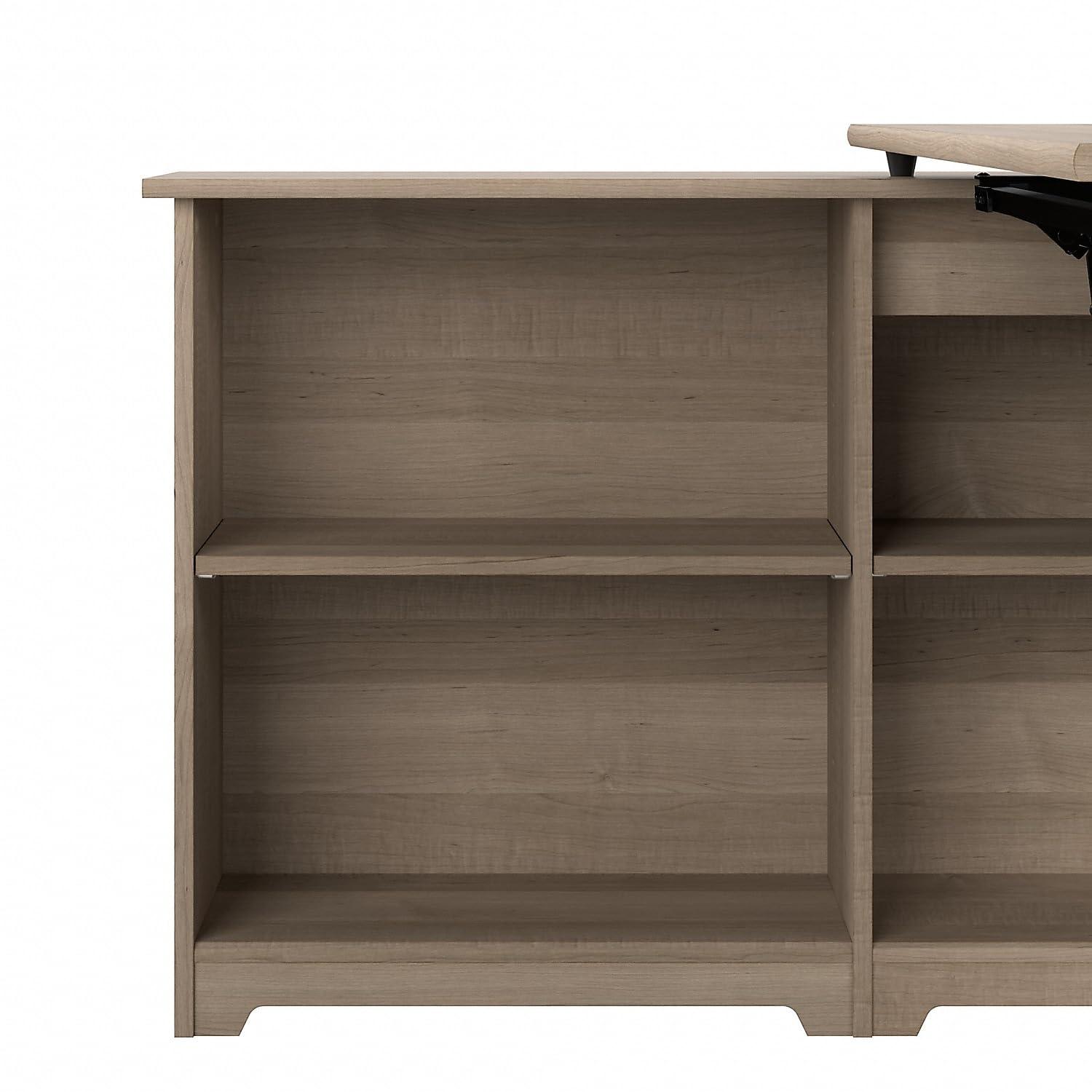 Bush Furniture Cabot 52W 3 Position Sit to Stand Corner Desk with Shelves in Ash Gray
