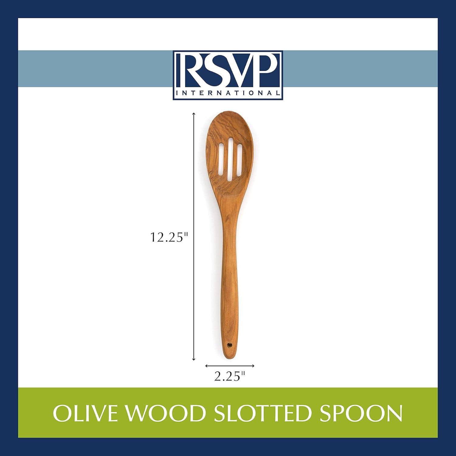 12-Inch Olive Wood Slotted Mixing Spoon