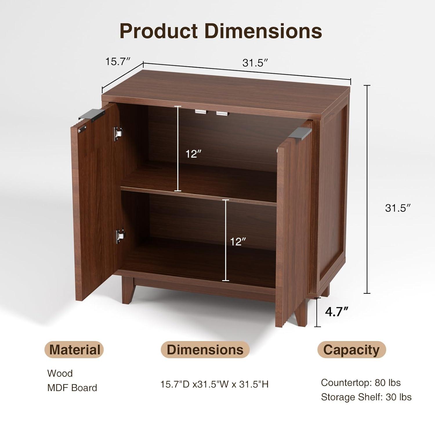 Seyla 31.5'' Sideboard with Solid Wood Legs & 2 Adjustable Shelves, Double Curved Fluted Door