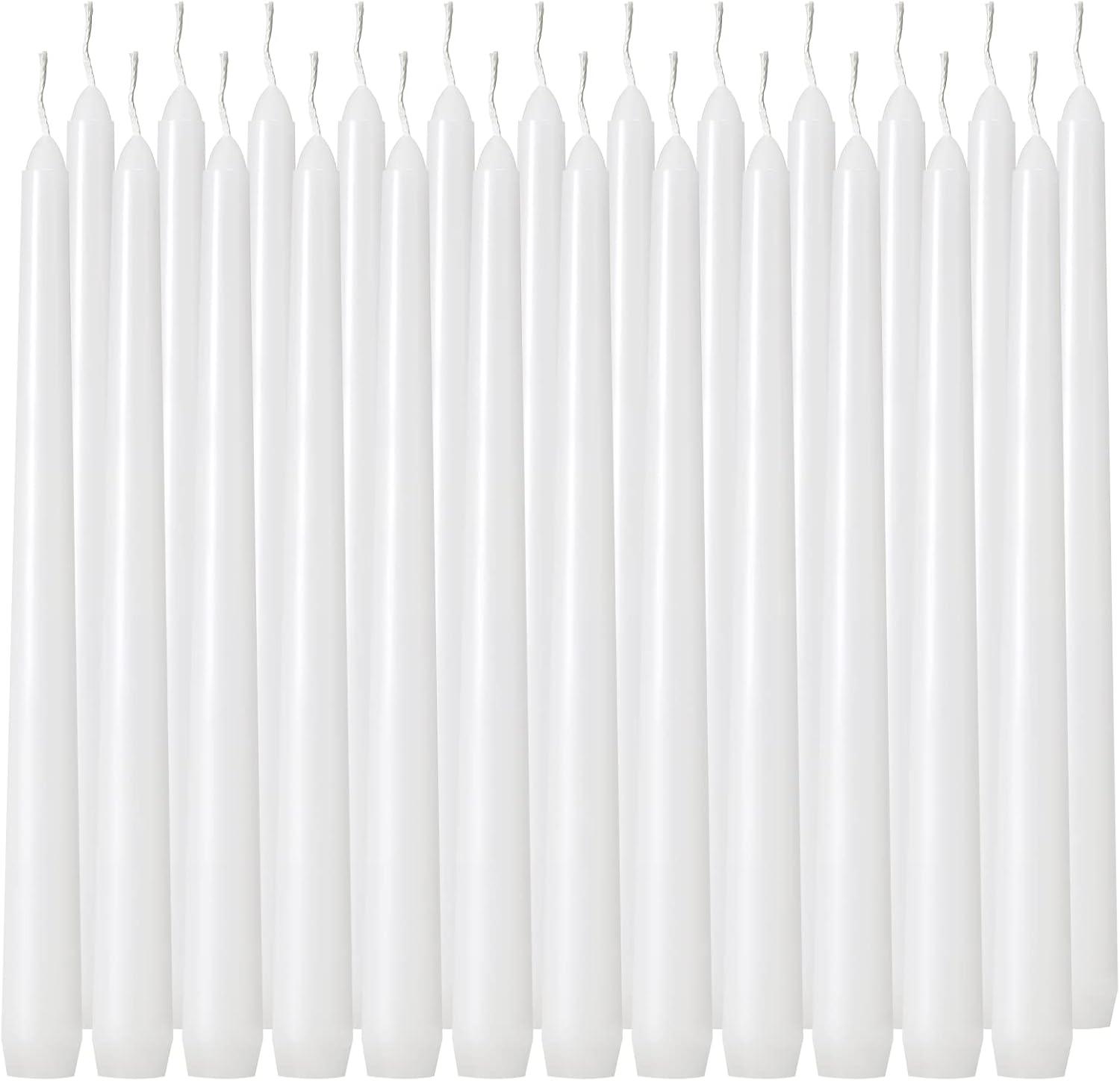 White 10-Inch Dripless Paraffin Taper Candles, 24-Pack