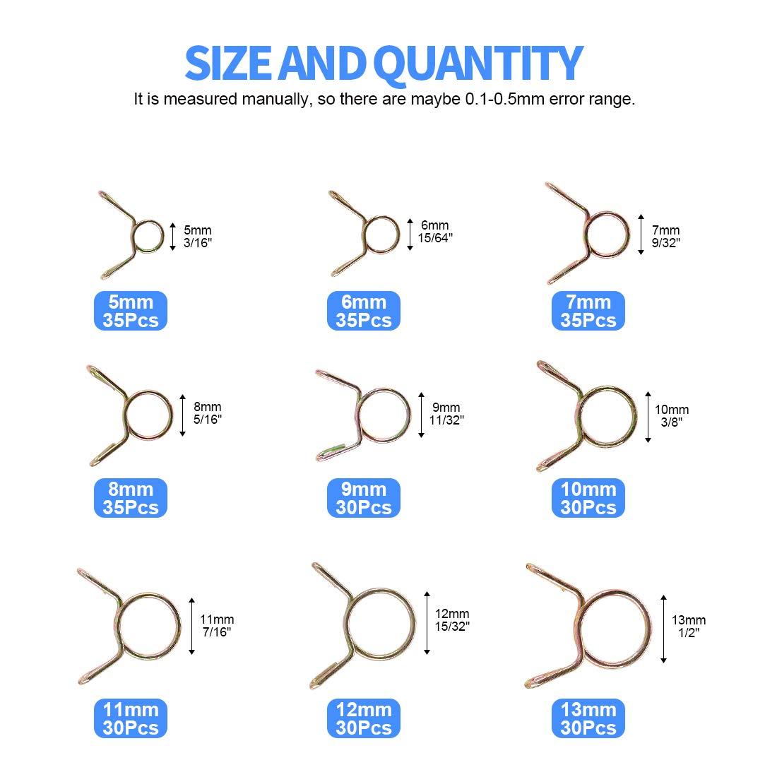 Glarks 290Pcs Fuel Line Hose Water Pipe Air Tubing Spring Clips Clamps Assortment Kit - Size 5-13MM