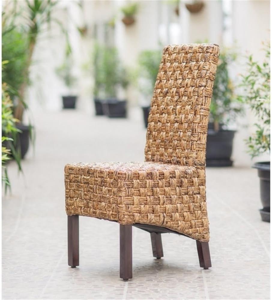 Bowery Hill 40"H Coastal Wicker / Rattan Dining Chair in Brown (Set of 2)