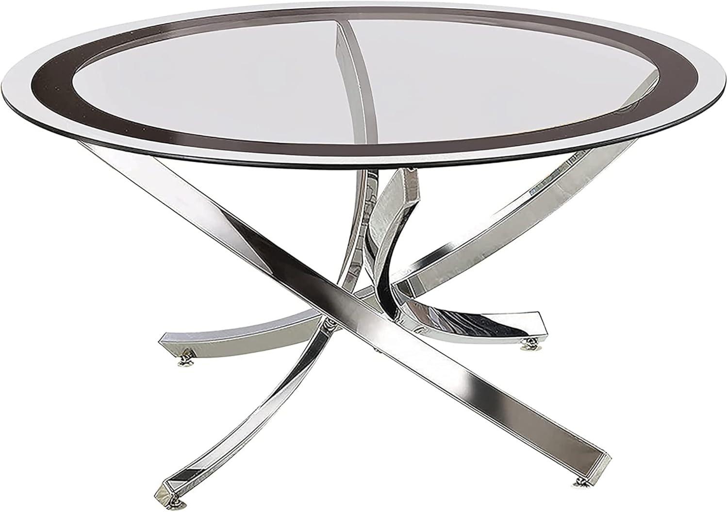 Coaster Contemporary Round Glass Top Coffee Table with Curved Base in Chrome