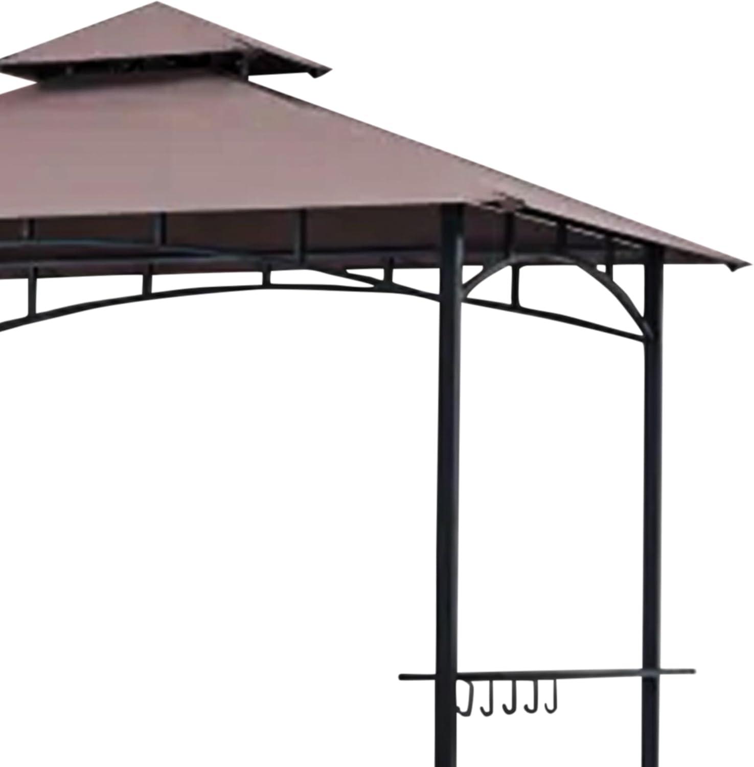 Four Seasons Courtyard Grill Gazebo With LED Lights, 2 Glass Shelves, and Durable Powder Coated Steel Frame for Backyard Lawn and Outdoor Use, Brown