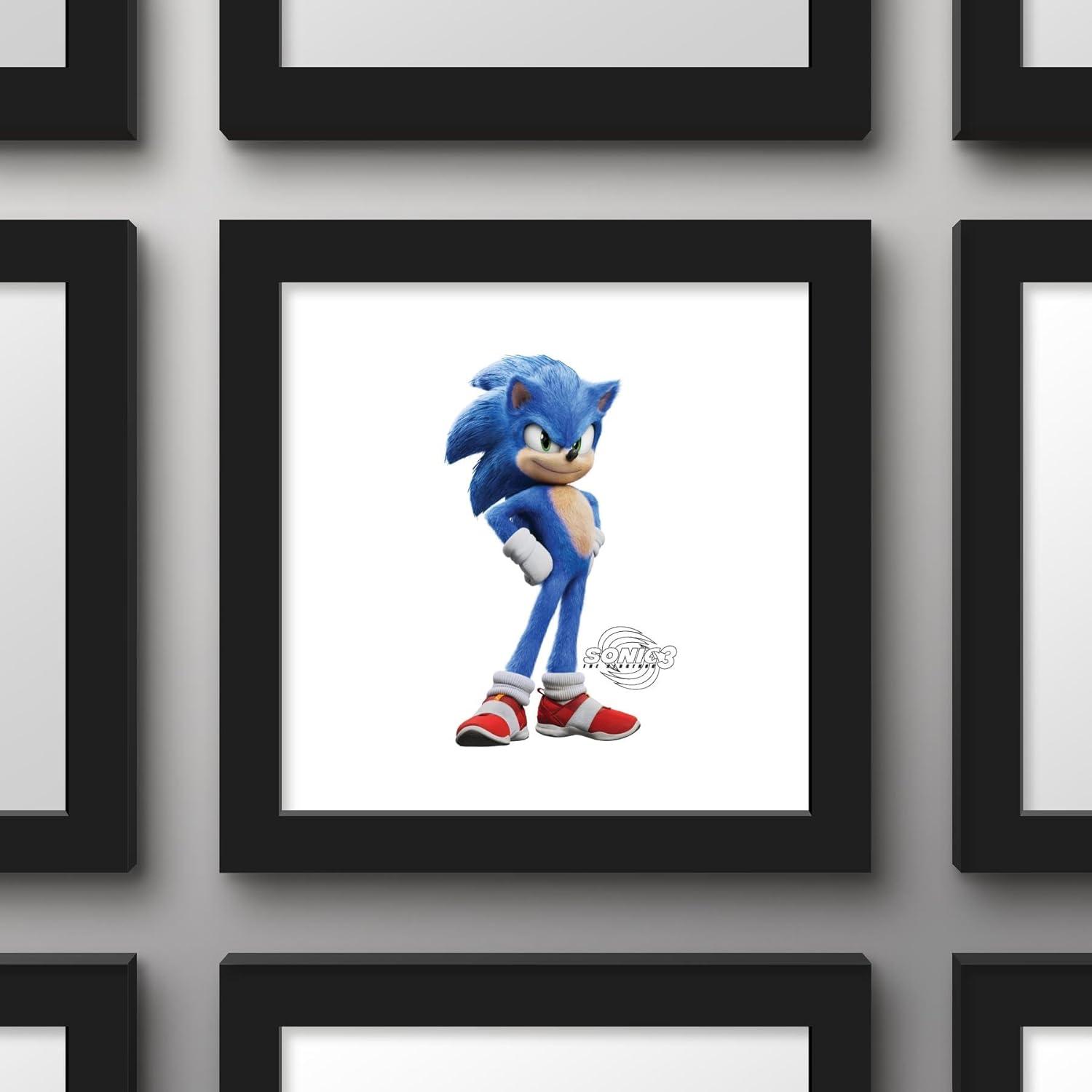 Gallery Pops Sonic the Hedgehog 3 - Sonic Character Wall Art, Black Framed Version, 12" x 12"