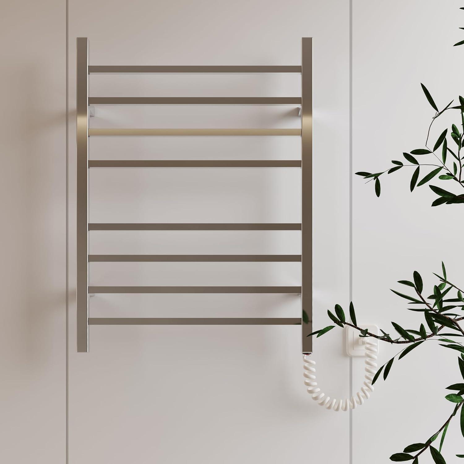 HEATGENE Towel Warmer, Heated Towel Warmer Rack, Wall-Mounted Hardwired/Plug-in Electric Towel Warmers for Bathroom, Hot Towel Rails - Brushed