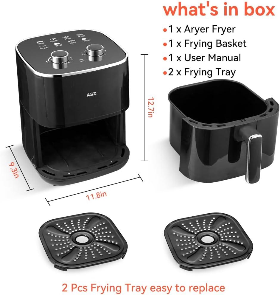 ASZ 5-Quart Black Air Fryer with Viewing Window