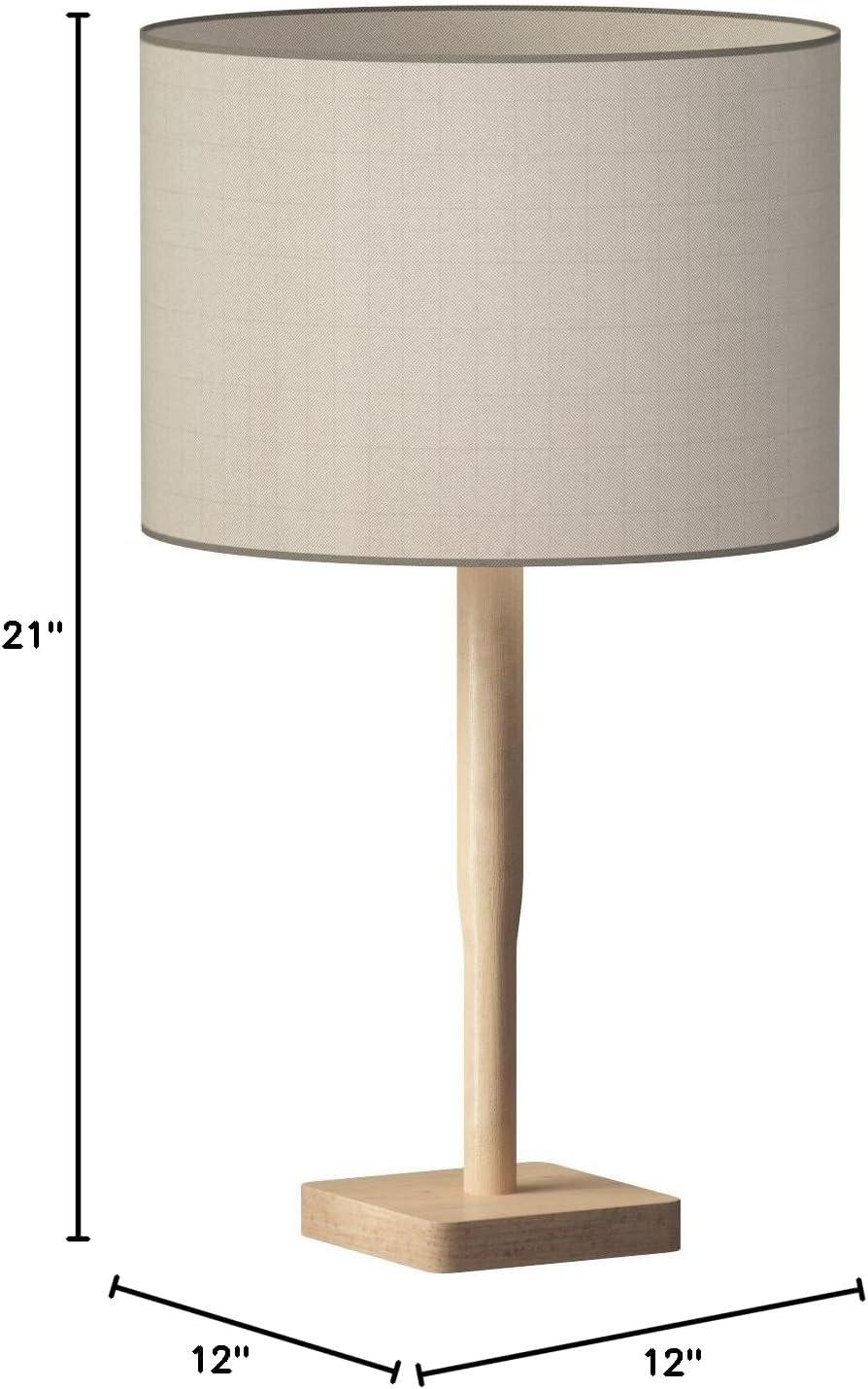 Natural Rubber Wood Table Lamp with Gray Drum Shade