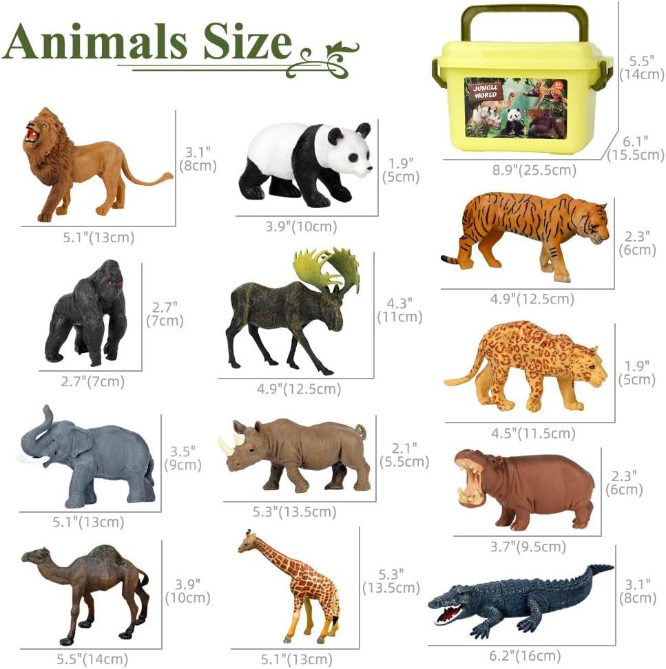 Safari Animal Toys Figures, 12 PCS Realistic Jumbo Wild Jungle Animals Figurines, Large African Zoo Animal Playset with Lion,Elephant,Giraffe, Plastic Animal Learning Toys for Kids Toddlers Boys Girls