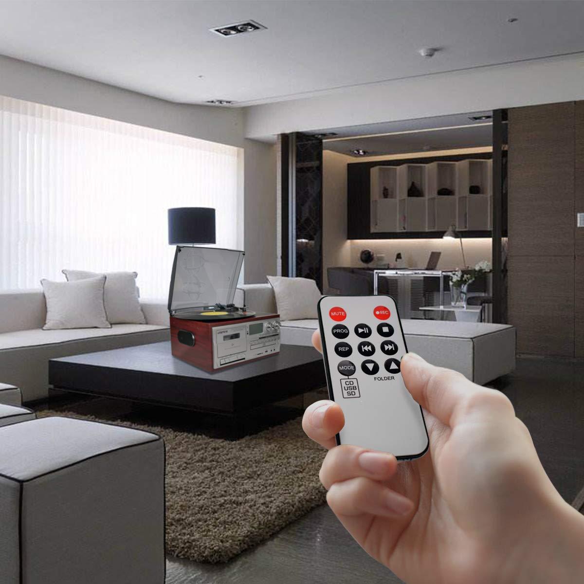 Record Player 9 in 1 3 Speed Bluetooth Vintage Turntable CD Cassette Vinyl Player AM/FM Radio USB/SD Encoding Aux-in RCA Line-Out (Silver)