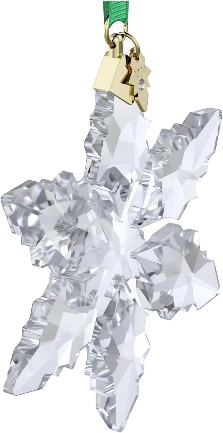 Clear Faceted Crystal Snowflake Ornament with Gold-Tone Accents