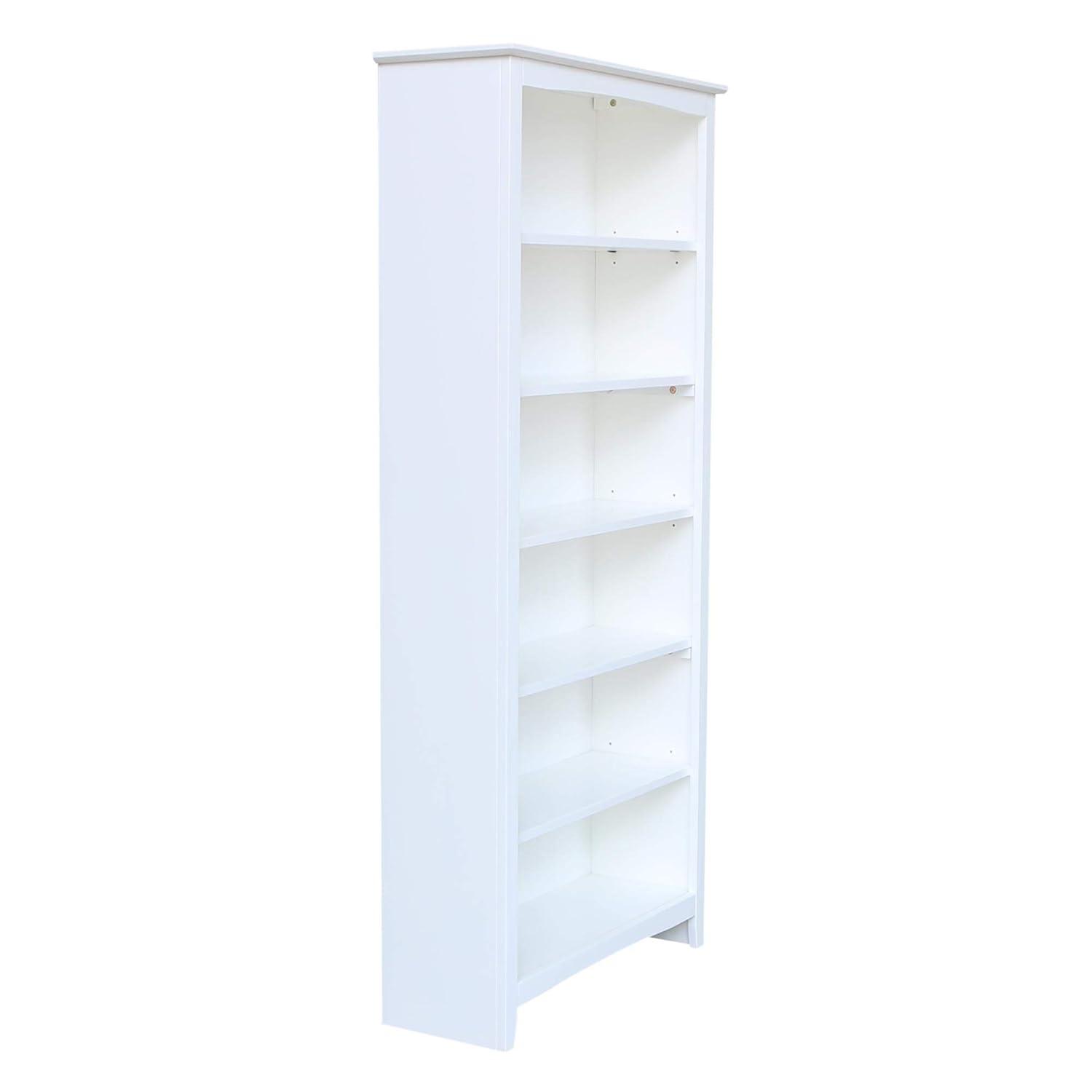 72" Shaker Bookshelf White - International Concepts: Solid Wood, 5 Fixed & Adjustable Shelves