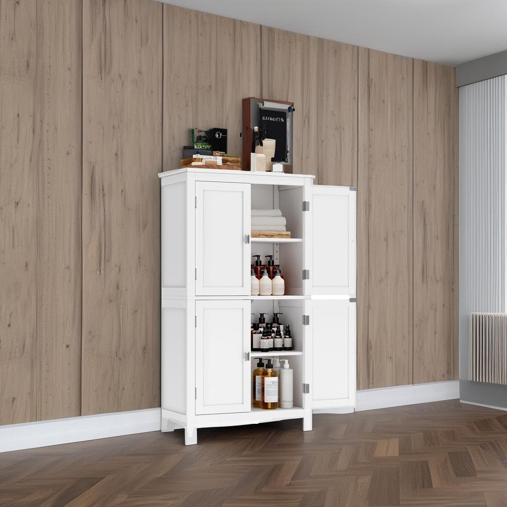 White Engineered Wood Cabinet with Adjustable Shelving