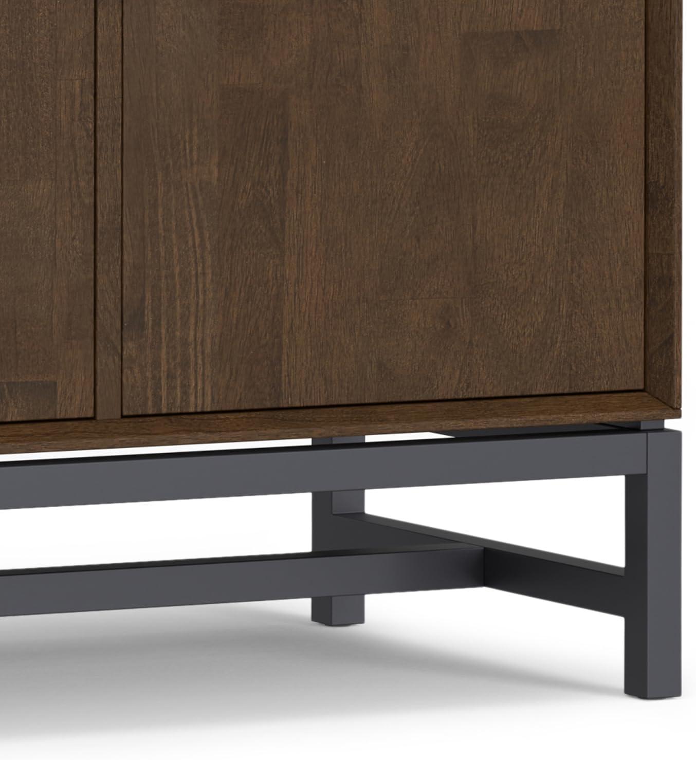 Walnut Brown Solid Hardwood and Metal 4-Door Sideboard Buffet