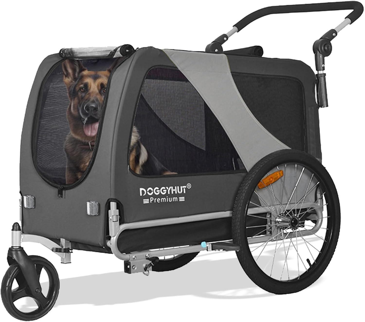 DOGGYHUT Premium XL Pet Bike Trailer & Stroller for Large Sized Dog or Multiple Small Dogs,Low Center of Gravity,Parking Brakes,Easy Folding Frame,Bicycle Carrier